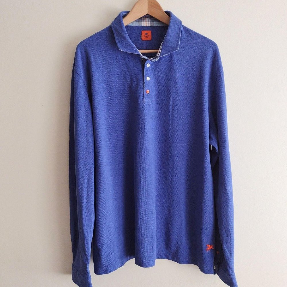 Sam Malouf Blue Polo Shirt Mens 2XL L/S Sport Fit